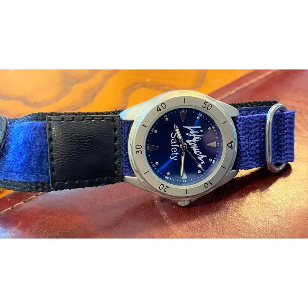 Men's 38mm Life Touch Safety Watch, Blue Face and Canvas Band